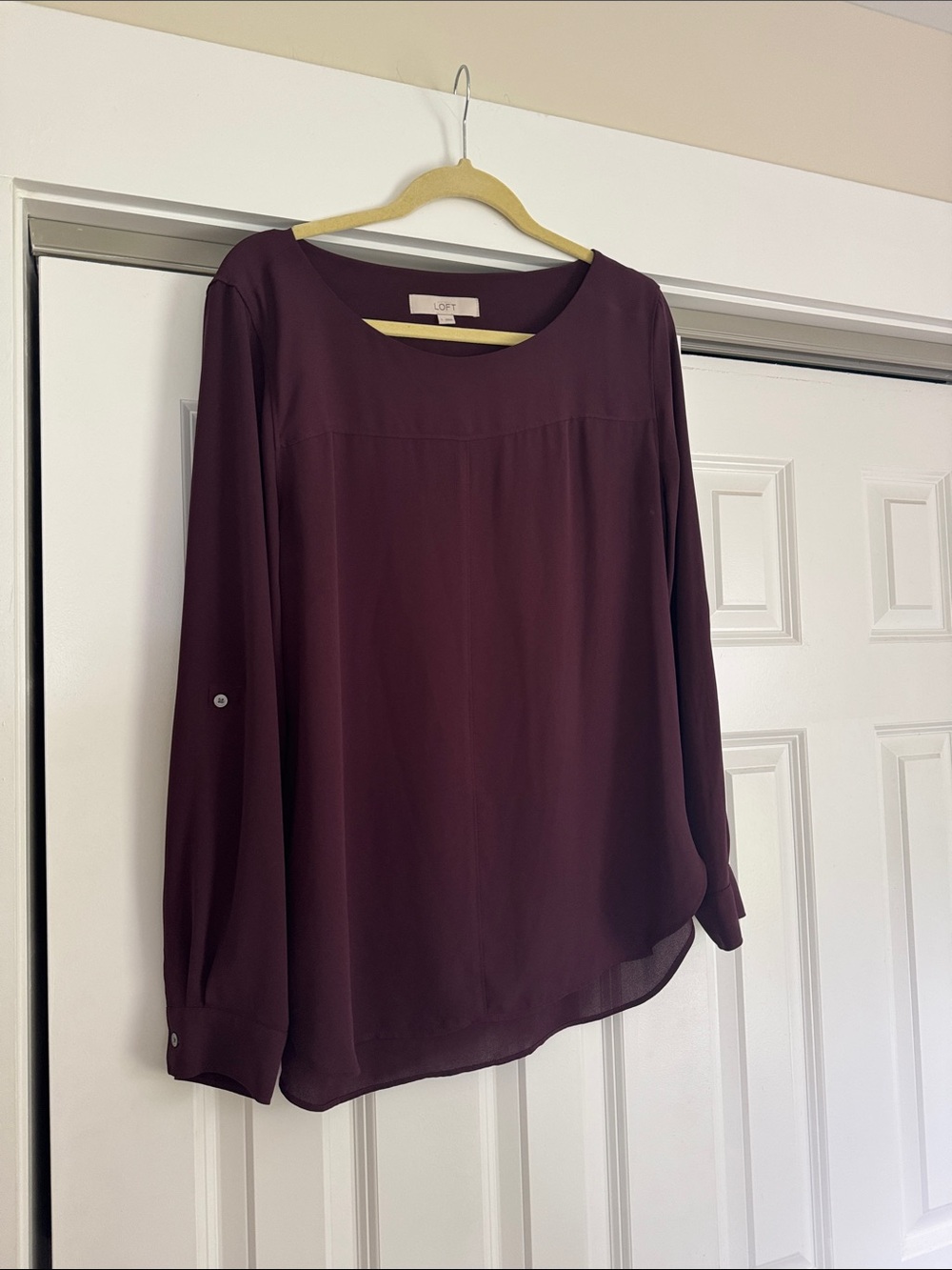 LOFT Plum Long Sleeve Scoop-Neck Blouse